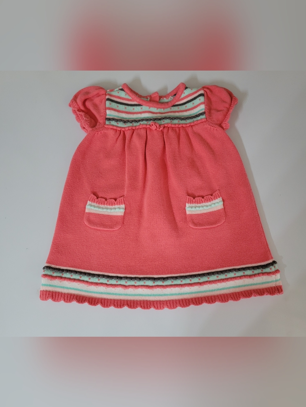 Gymboree Coral Pink Knit Dress with Striped Trim Size 12-18 Months